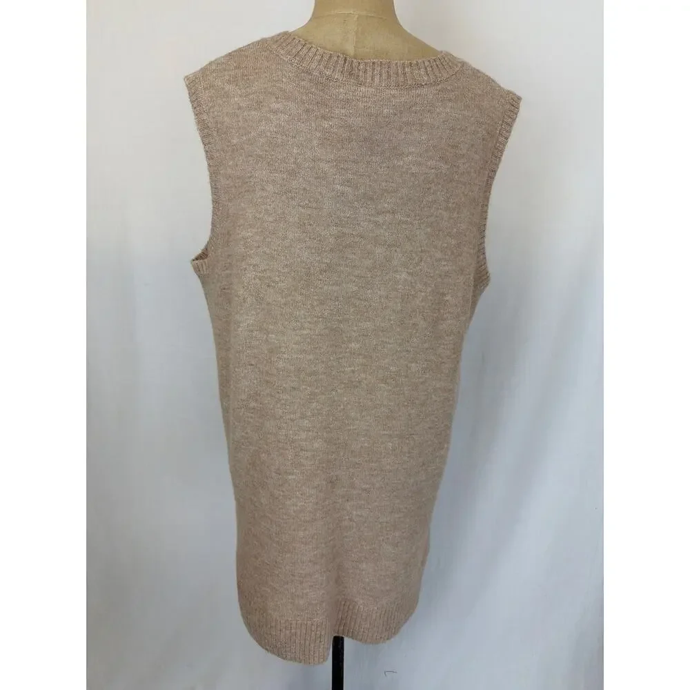 NWT Soya Concept Latte Wool Blend LONG V Neck Vest Size XL #0442
